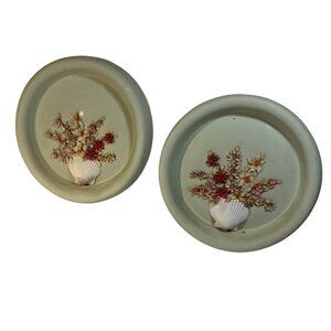 Seashell & Dried Flowers Wall Decor Clay Plates Set Of 2 Green 8"